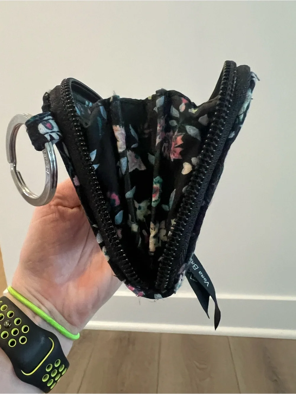 Vera Bradley Floral Zip Card Wallet - Black Pink Green